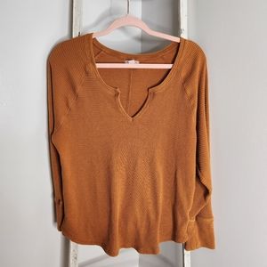 Knox Rose Top womens 1X v-neck long sleeve thermal waffle knit fall